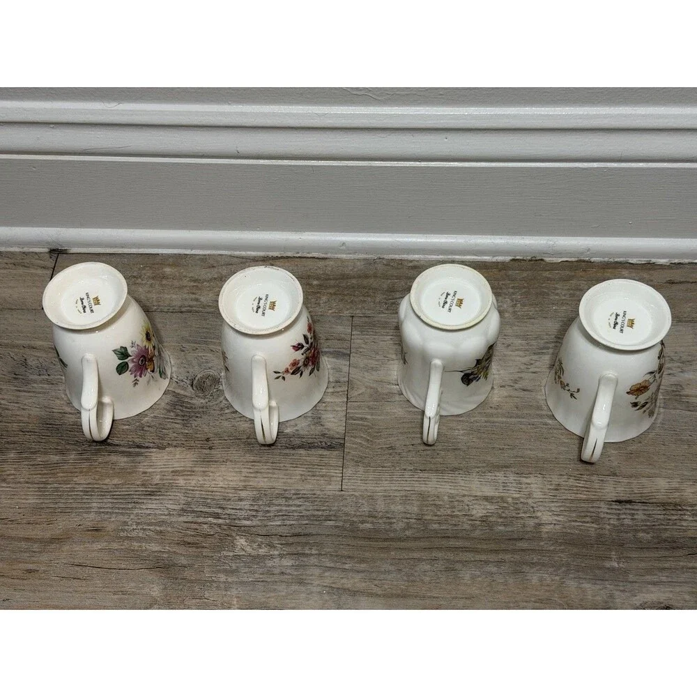 Vintage Set Of 4- Kings Court Coffee Cup Flower Mugs- India Fine Bone China